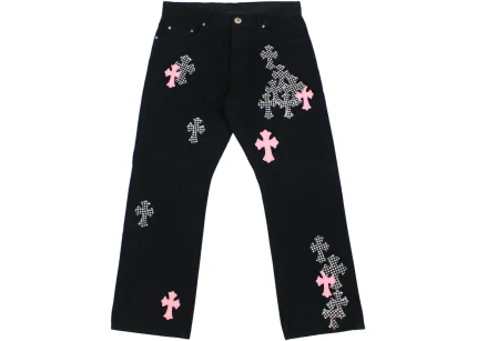Chrome Hearts Pink & Checkered Cross Patch Jeans Fleurknee
